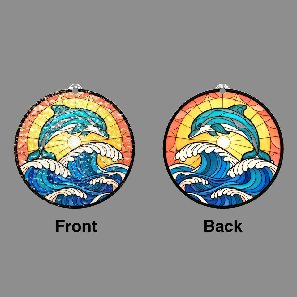 Dolphin Wave Circle Water Ripple Suncatcher