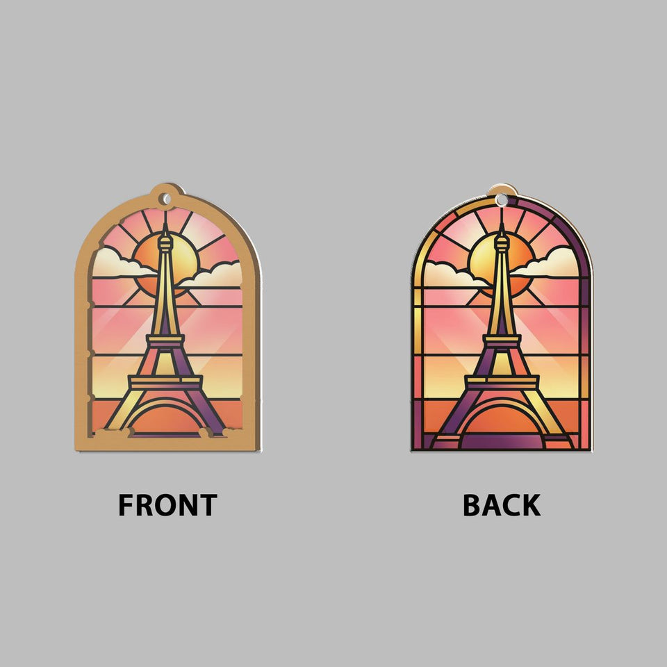Eiffel Tower Sunset Arch Window Hanging Suncatcher