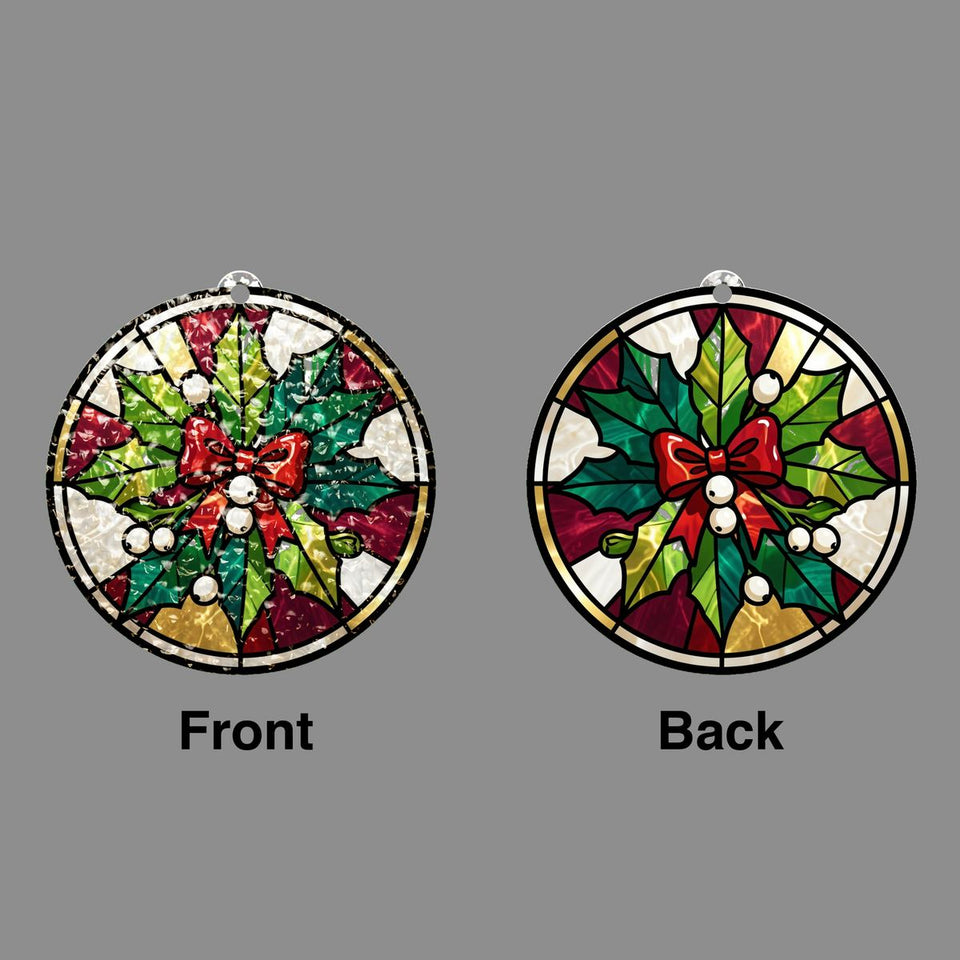 Mistletoe Bow Circle Water Ripple Suncatcher