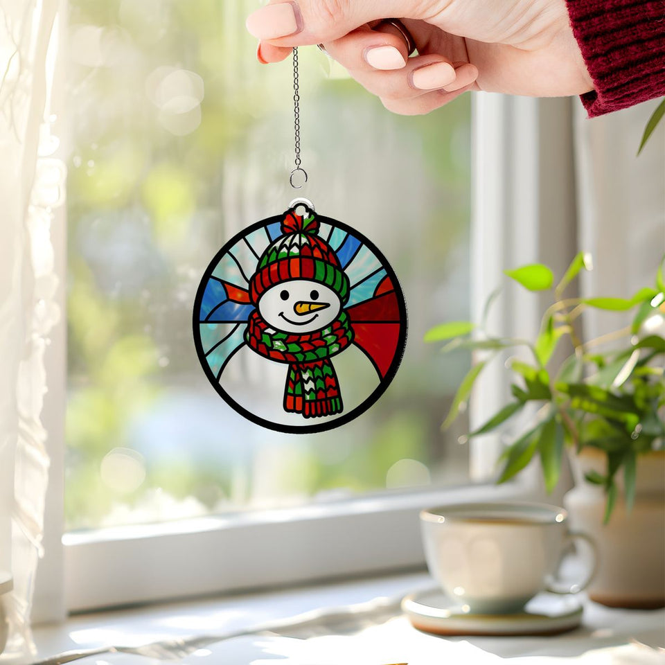Snowman Scarf Circle Acrylic Suncatcher