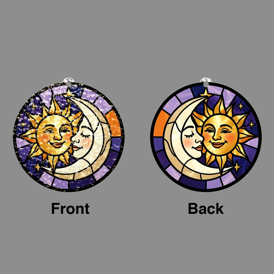 Sun and Moon Embrace Circle Water Ripple Suncatcher