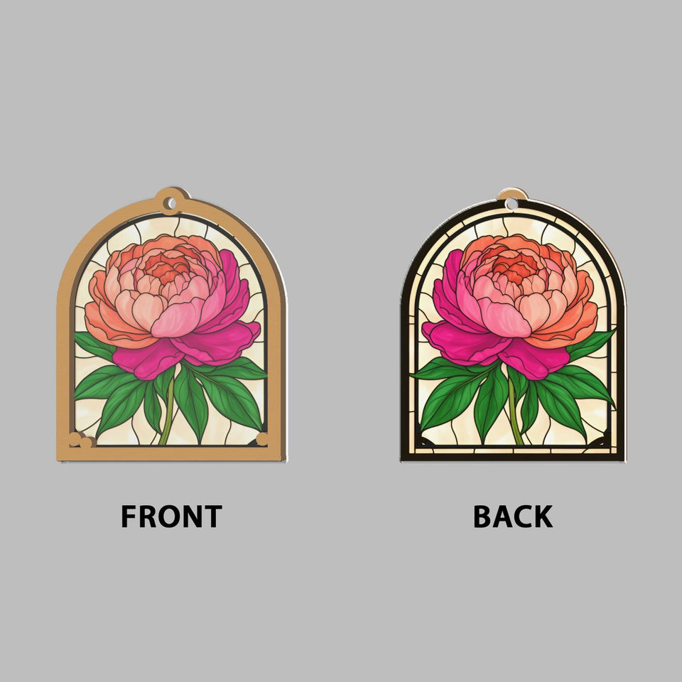 Peony Bloom Arch Window Hanging Suncatcher