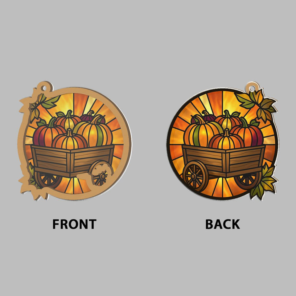 Autumn Pumpkin Cart Circle Window Hanging Suncatcher