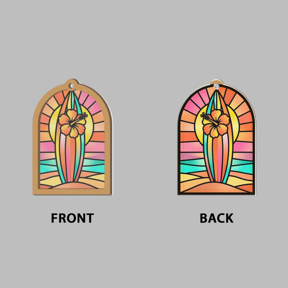 Surfboard Sunset Arch Window Hanging Suncatcher