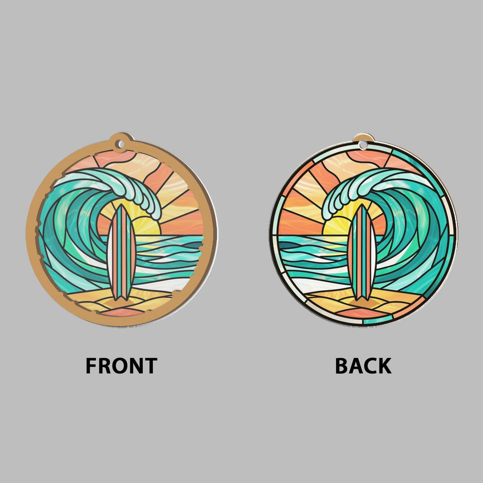 Surfboard Wave Circle Window Hanging Suncatcher