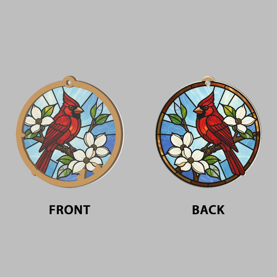 Cardinal Dogwood Circle Window Hanging Suncatcher
