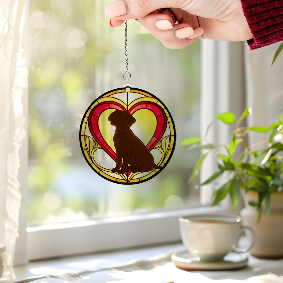 Loyal Dog Heart Circle Acrylic Suncatcher