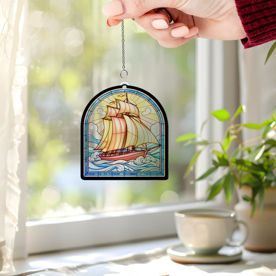 Sailboat Harbor Arch Acrylic Suncatcher