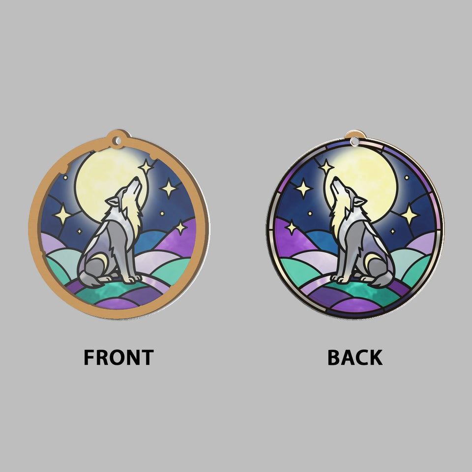 Howling Wolf Moon Circle Window Hanging Suncatcher