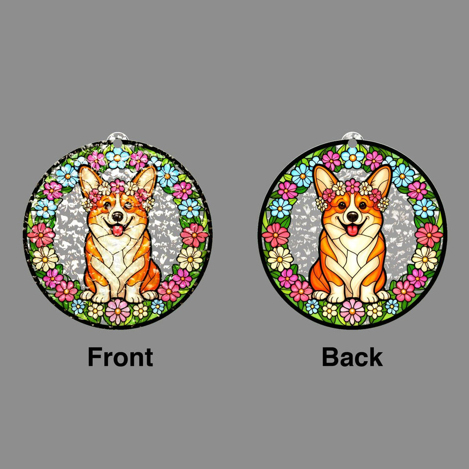 Corgi Wildflower Circle Water Ripple Suncatcher