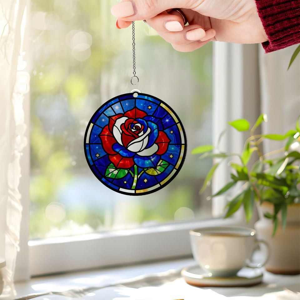 Old Glory Rose Circle Acrylic Suncatcher