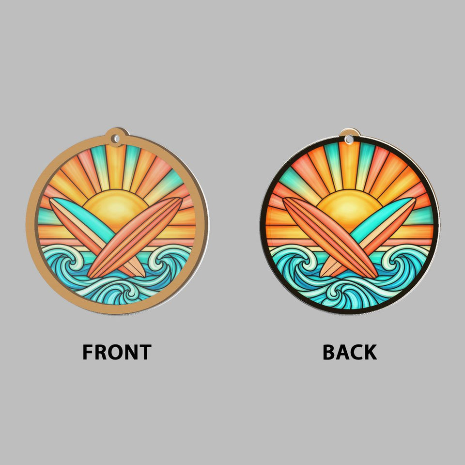 Surfboard Sunset Circle Window Hanging Suncatcher