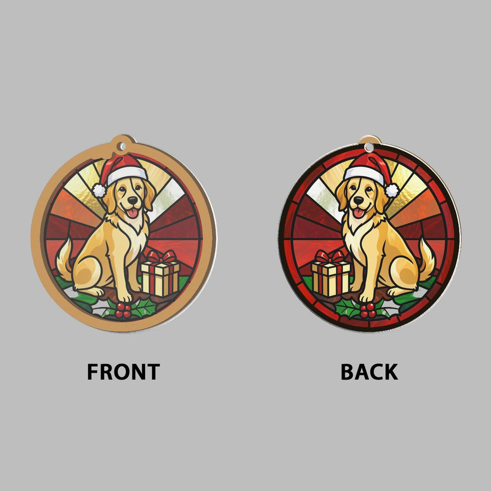 Christmas Dog Santa Hat Circle Window Hanging Suncatcher