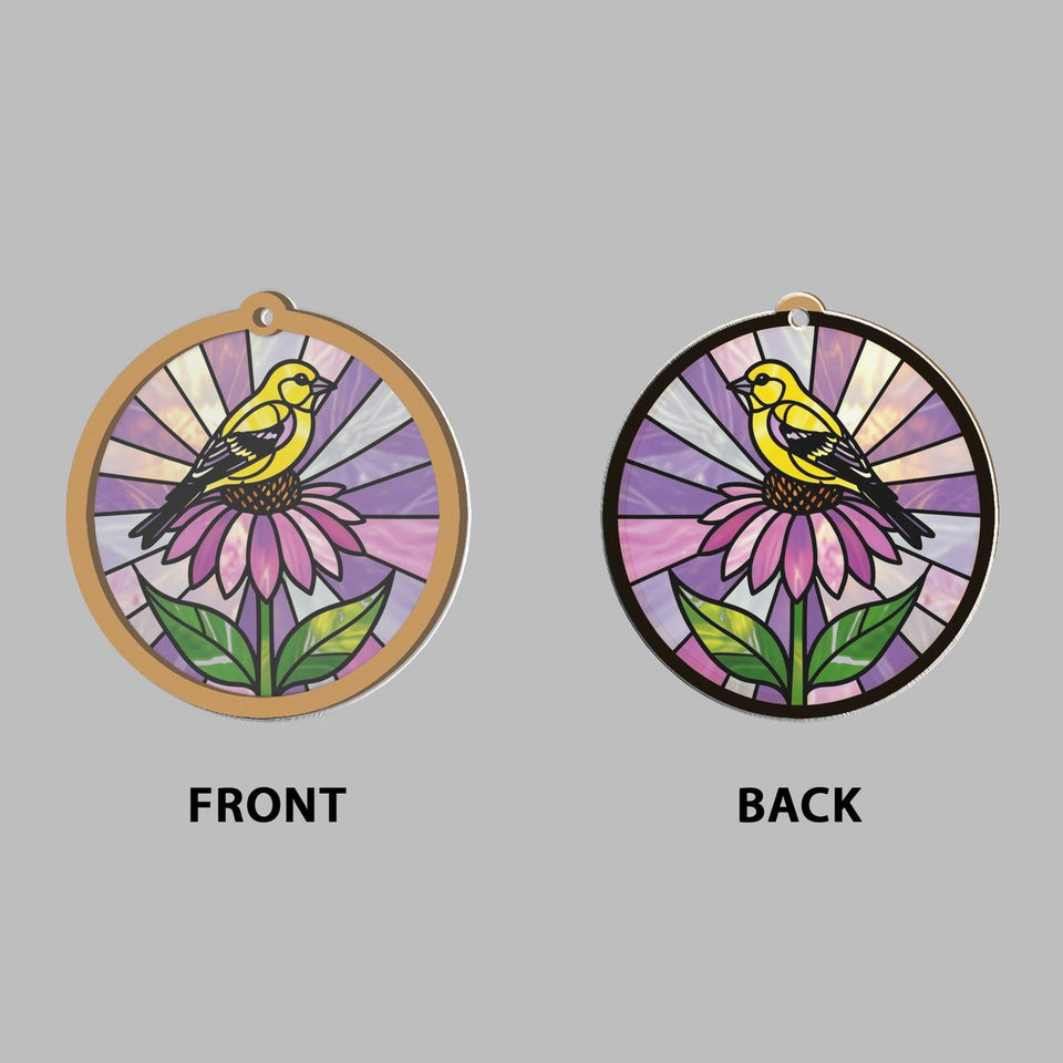 Goldfinch Coneflower Circle Window Hanging Suncatcher