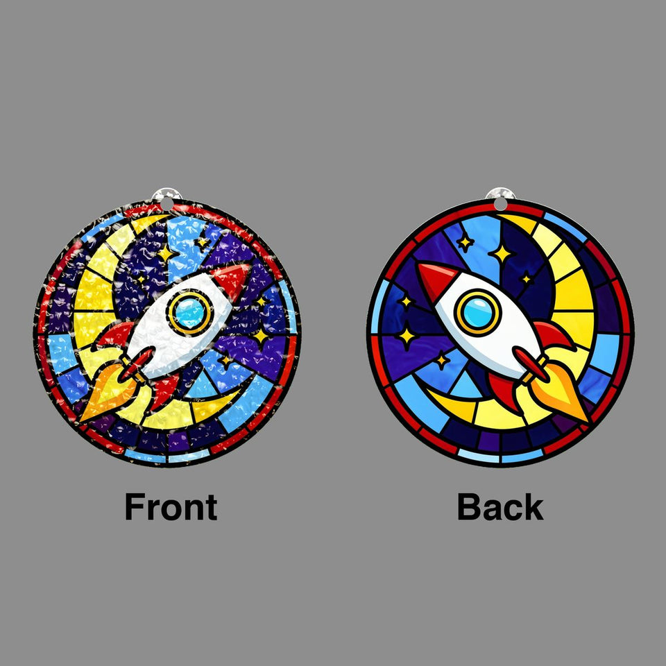 Rocket Ship Stars Circle Water Ripple Suncatcher