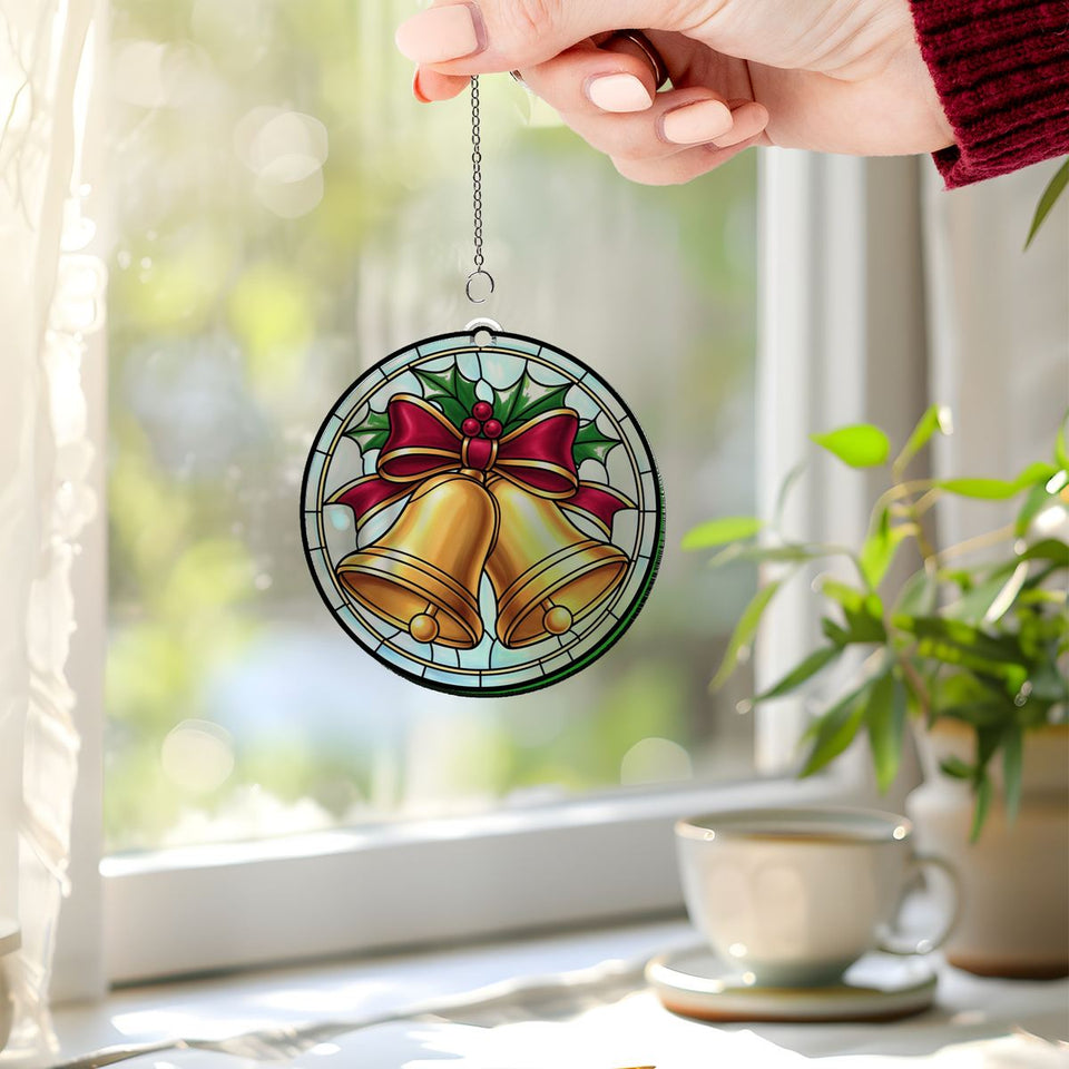 Silver Bells Holly Circle Acrylic Suncatcher