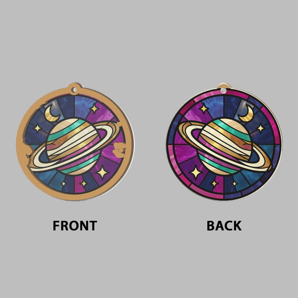 Ringed Planet Stars Circle Window Hanging Suncatcher