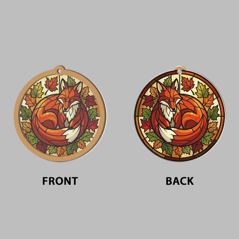 Autumn Fox Leaves Circle Window Hanging Suncatcher