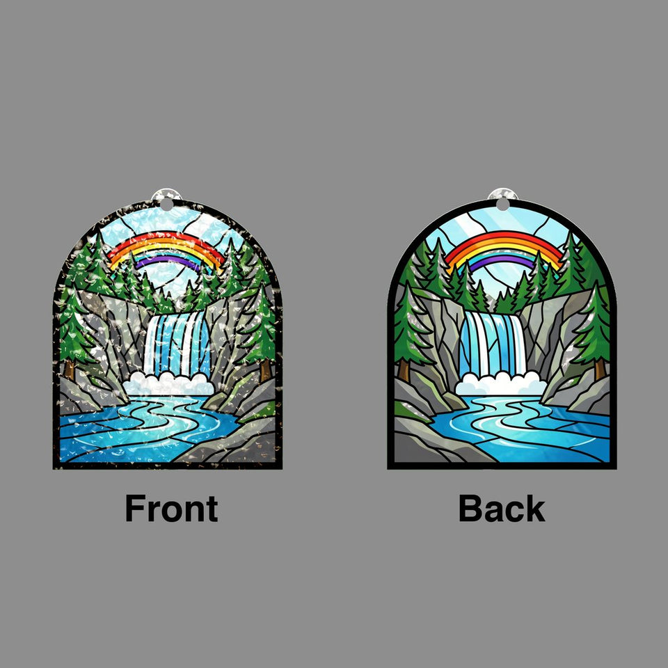 Mountain Waterfall Forest Water Ripple Suncatcher