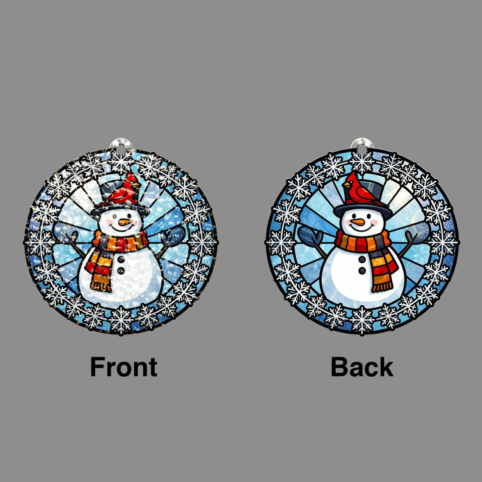 Snowman Cardinal Circle Water Ripple Suncatcher