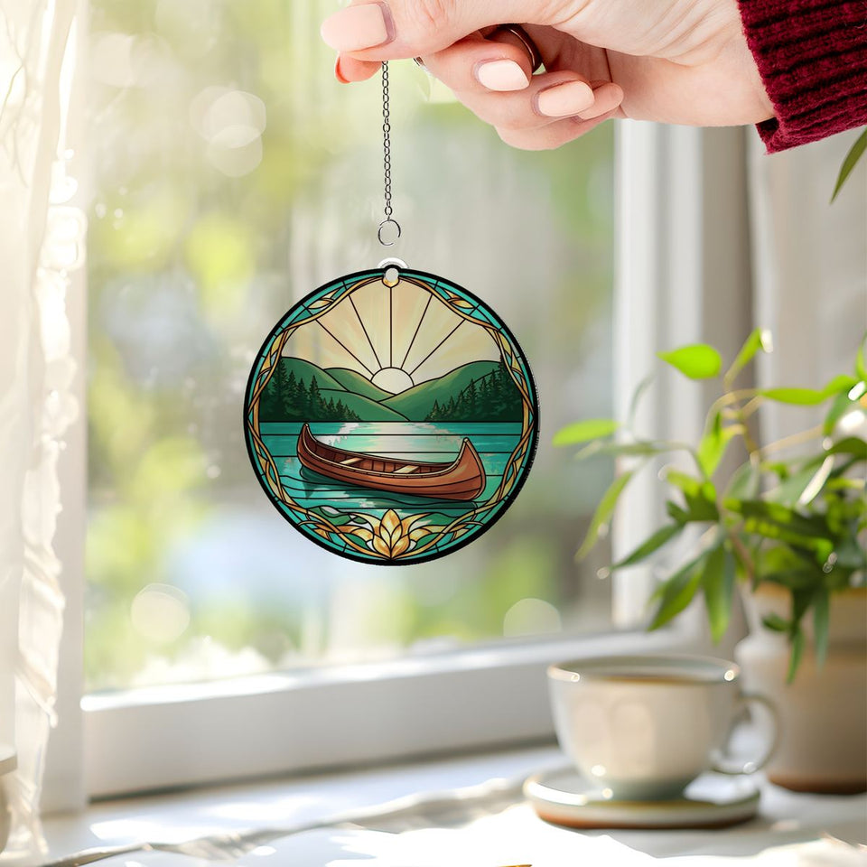Canoe Lake Sunrise Circle Acrylic Suncatcher
