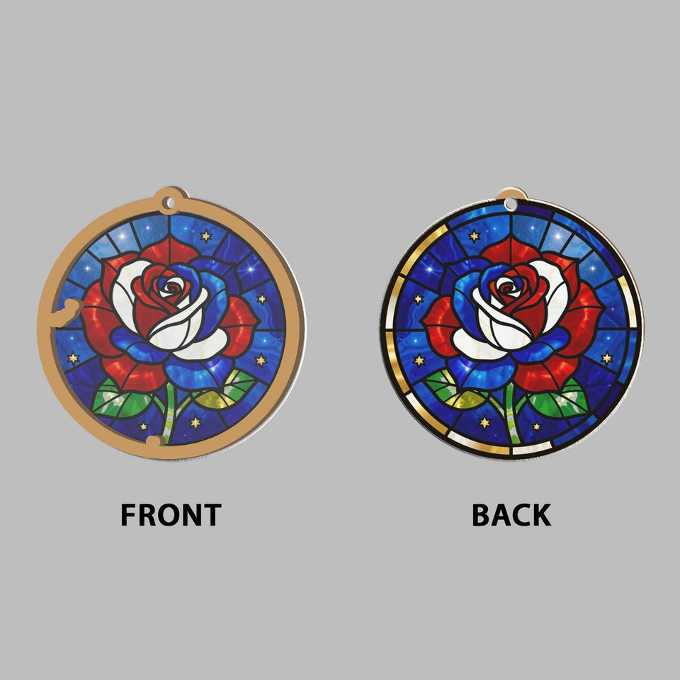 Old Glory Rose Circle Window Hanging Suncatcher
