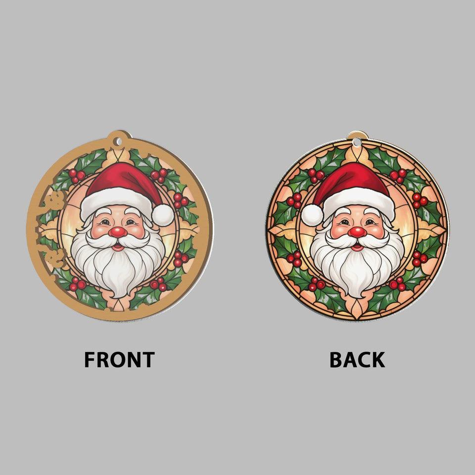 Santa Face Holly Circle Window Hanging Suncatcher