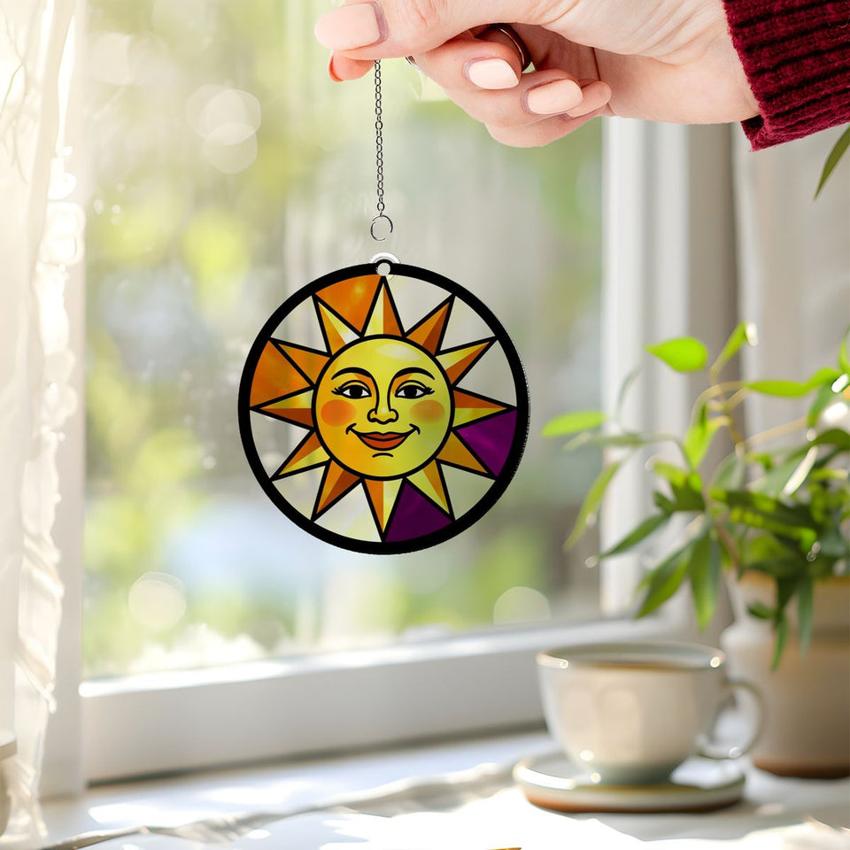 Radiant Sun Face Circle Acrylic Suncatcher