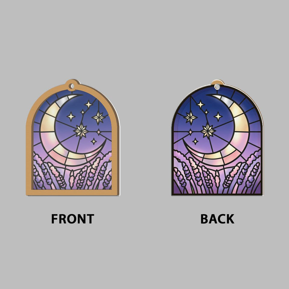 Starry Lavender Moon Arch Window Hanging Suncatcher