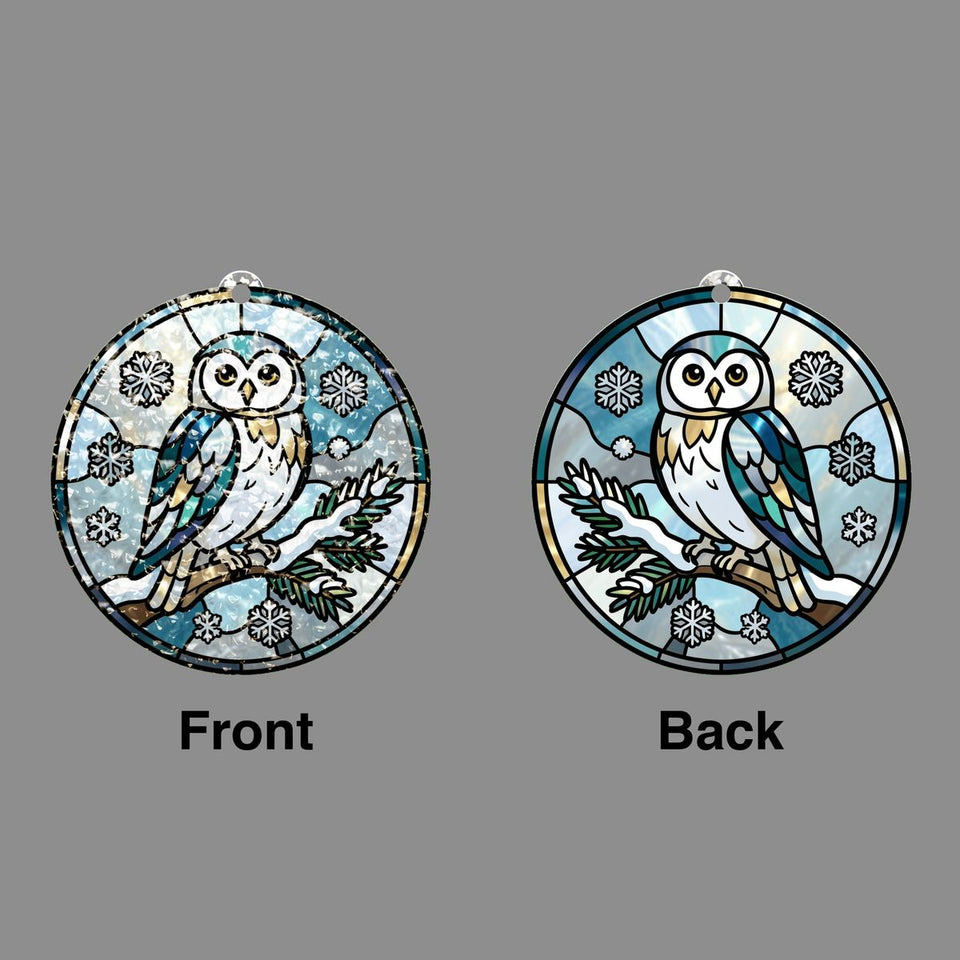 Snowy Owl Pine Circle Water Ripple Suncatcher