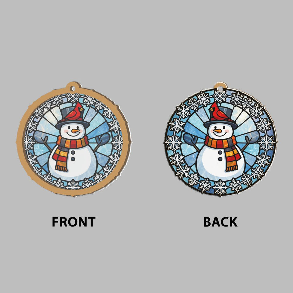 Snowman Cardinal Circle Window Hanging Suncatcher