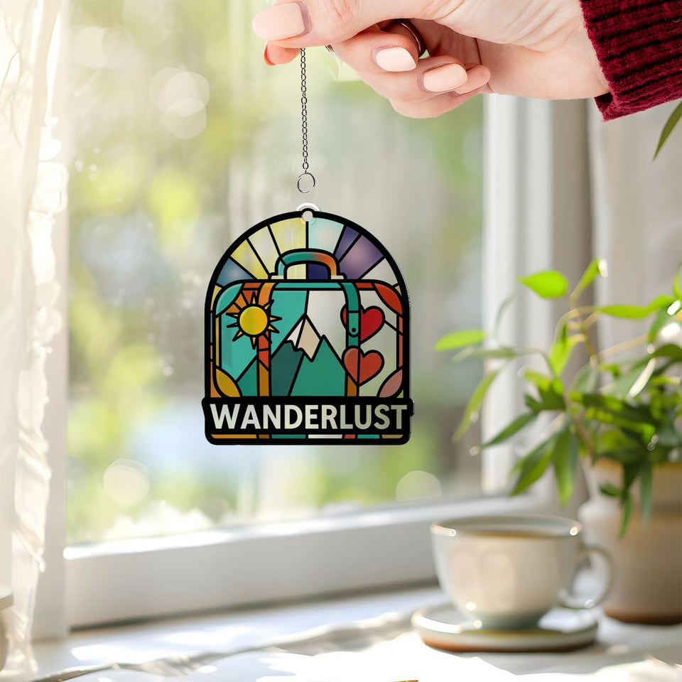 Vintage Suitcase Wanderlust Arch Acrylic Suncatcher