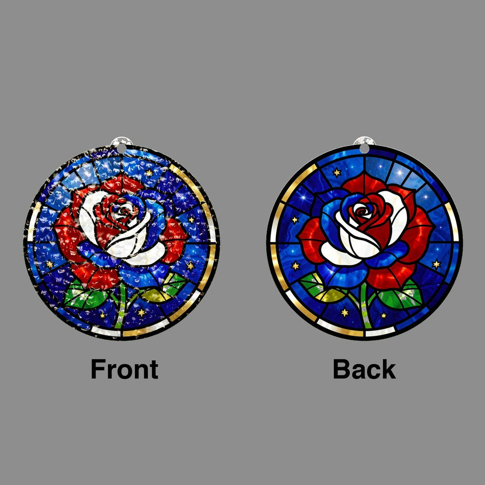 Old Glory Rose Circle Water Ripple Suncatcher