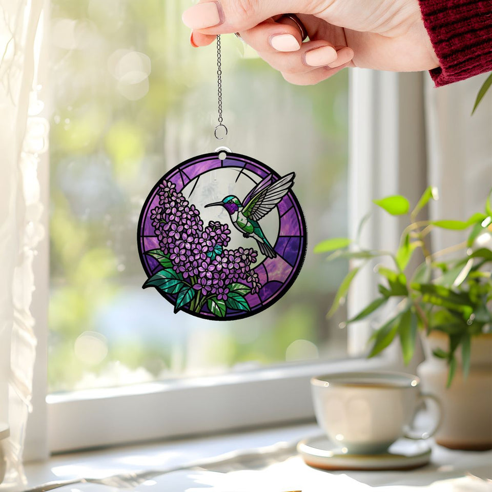 Hummingbird Lilac Moon Circle Acrylic Suncatcher