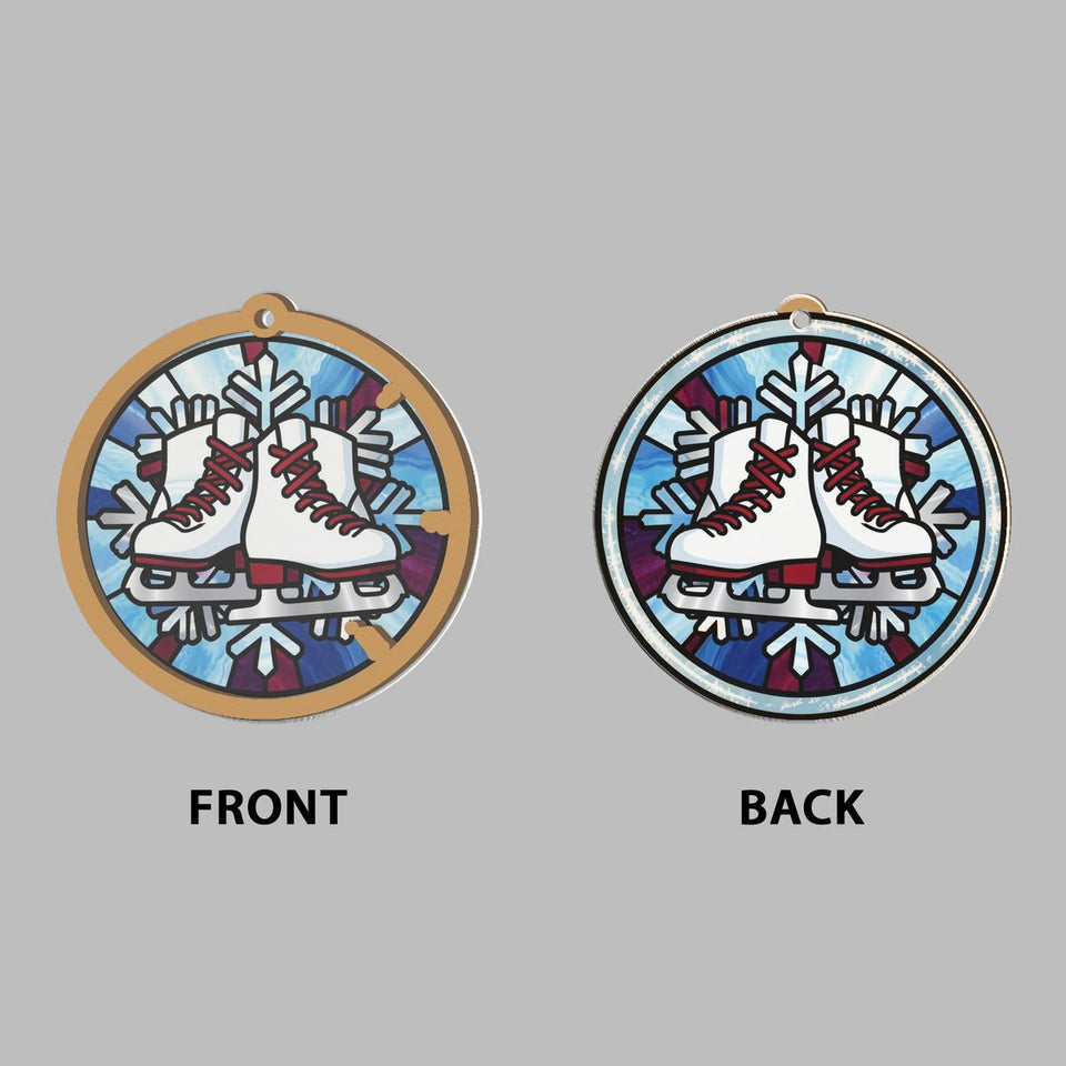 Winter Ice Skates Circle Window Hanging Suncatcher