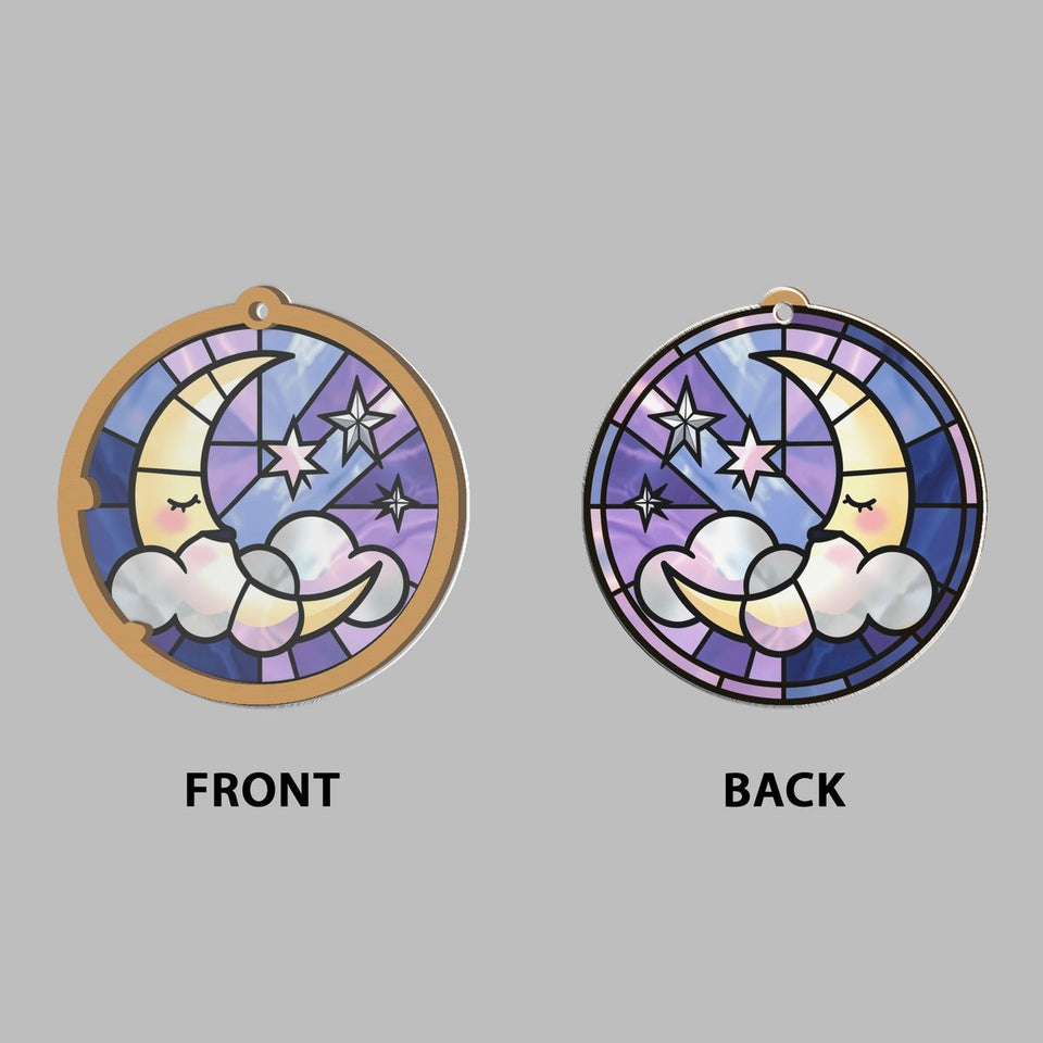 Sleepy Moon Cloud Circle Window Hanging Suncatcher