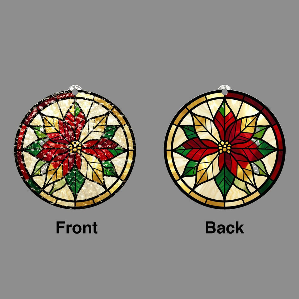 Poinsettia Wreath Circle Water Ripple Suncatcher