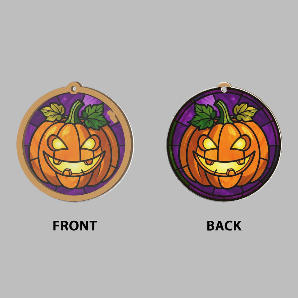 Jack O Lantern Grin Circle Window Hanging Suncatcher