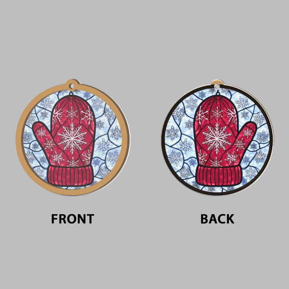 Knit Mitten Snowflake Circle Window Hanging Suncatcher