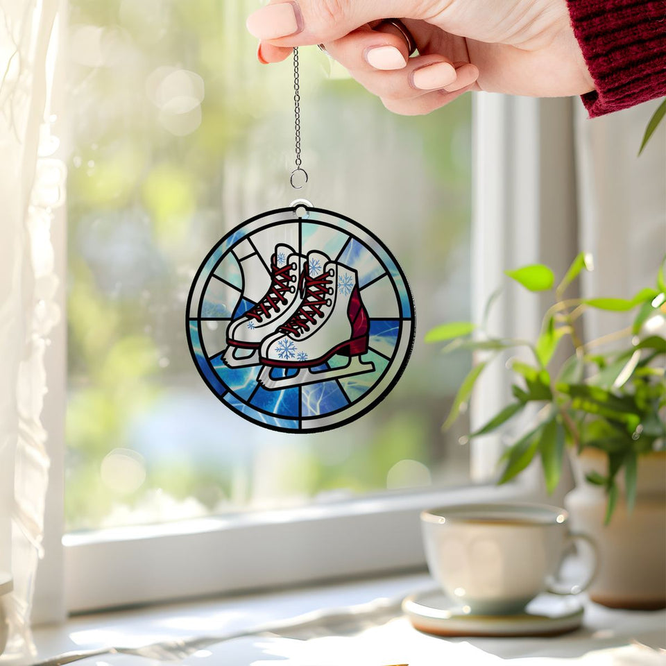 Ice Skates Snowflake Circle Acrylic Suncatcher