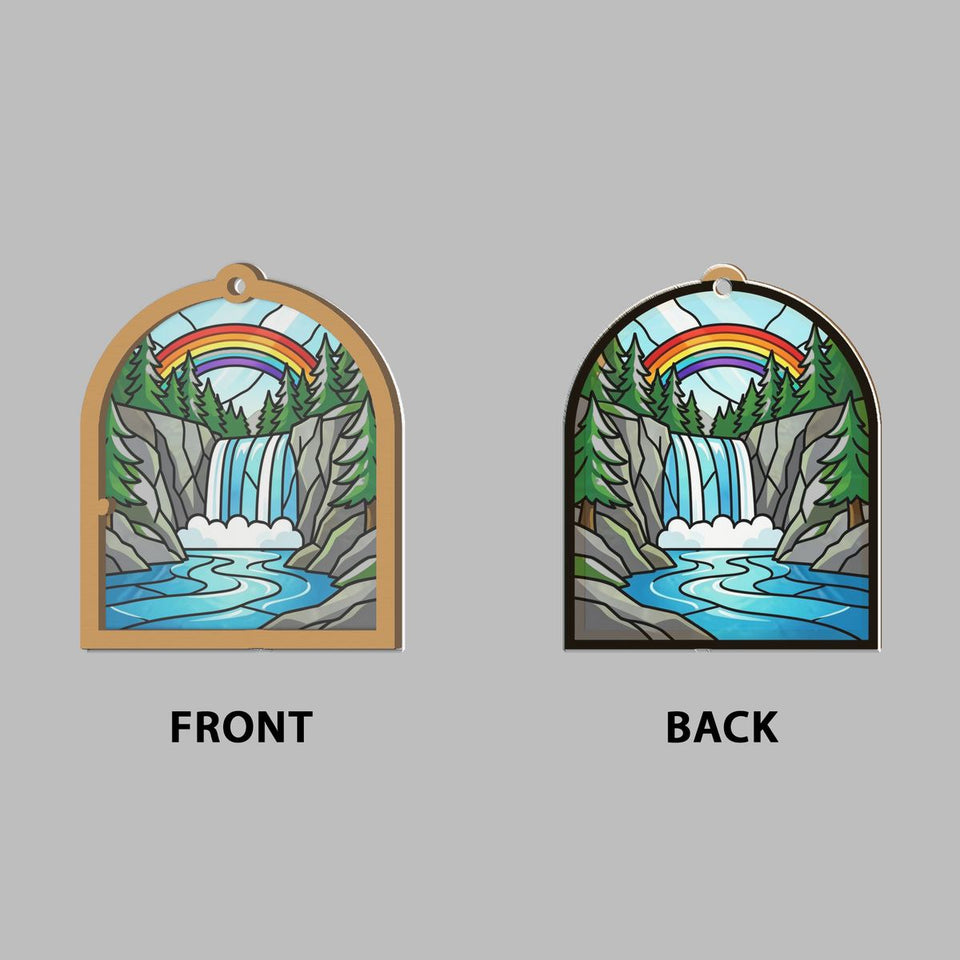 Mountain Waterfall Forest Window Hanging Suncatcher