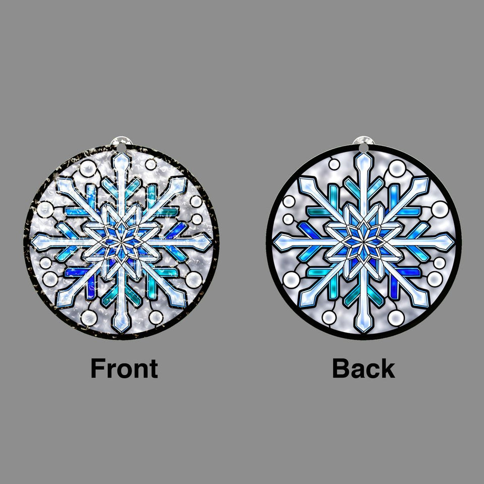 Frosted Snowflake Circle Water Ripple Suncatcher