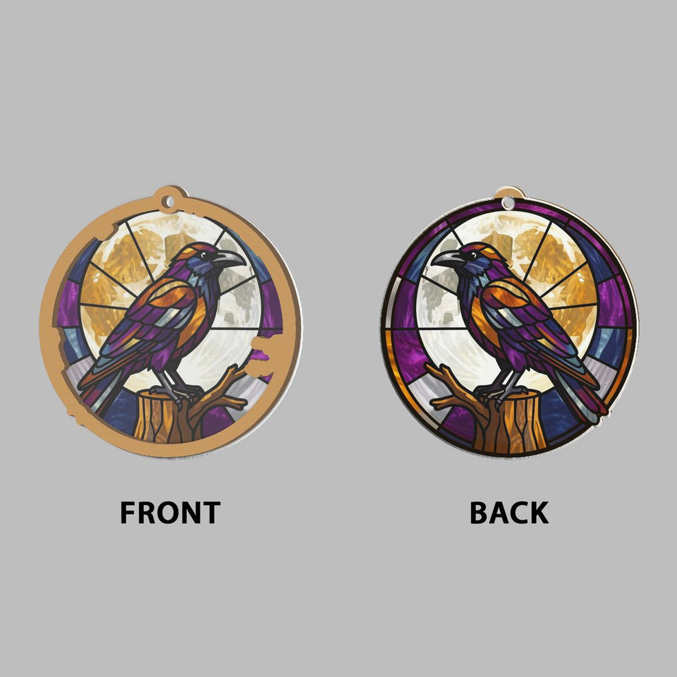Gothic Raven Moon Circle Window Hanging Suncatcher