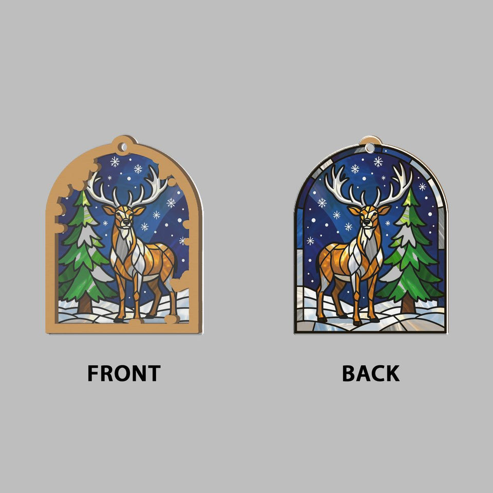 Snowy Stag Pine Arch Window Hanging Suncatcher