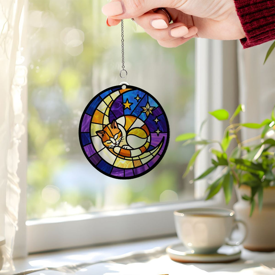 Sleeping Cat Crescent Window Acrylic Suncatcher