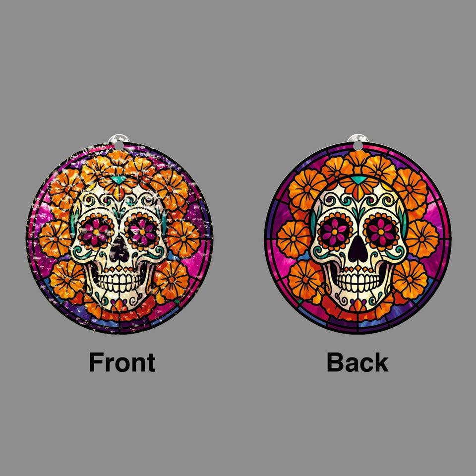 Marigold Sugar Skull Circle Water Ripple Suncatcher