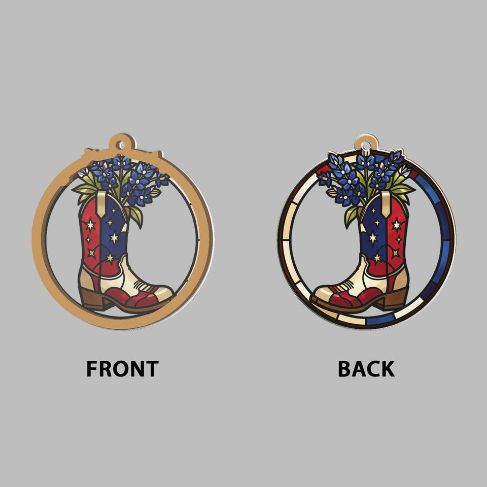 Americana Cowboy Boot Circle Window Hanging Suncatcher