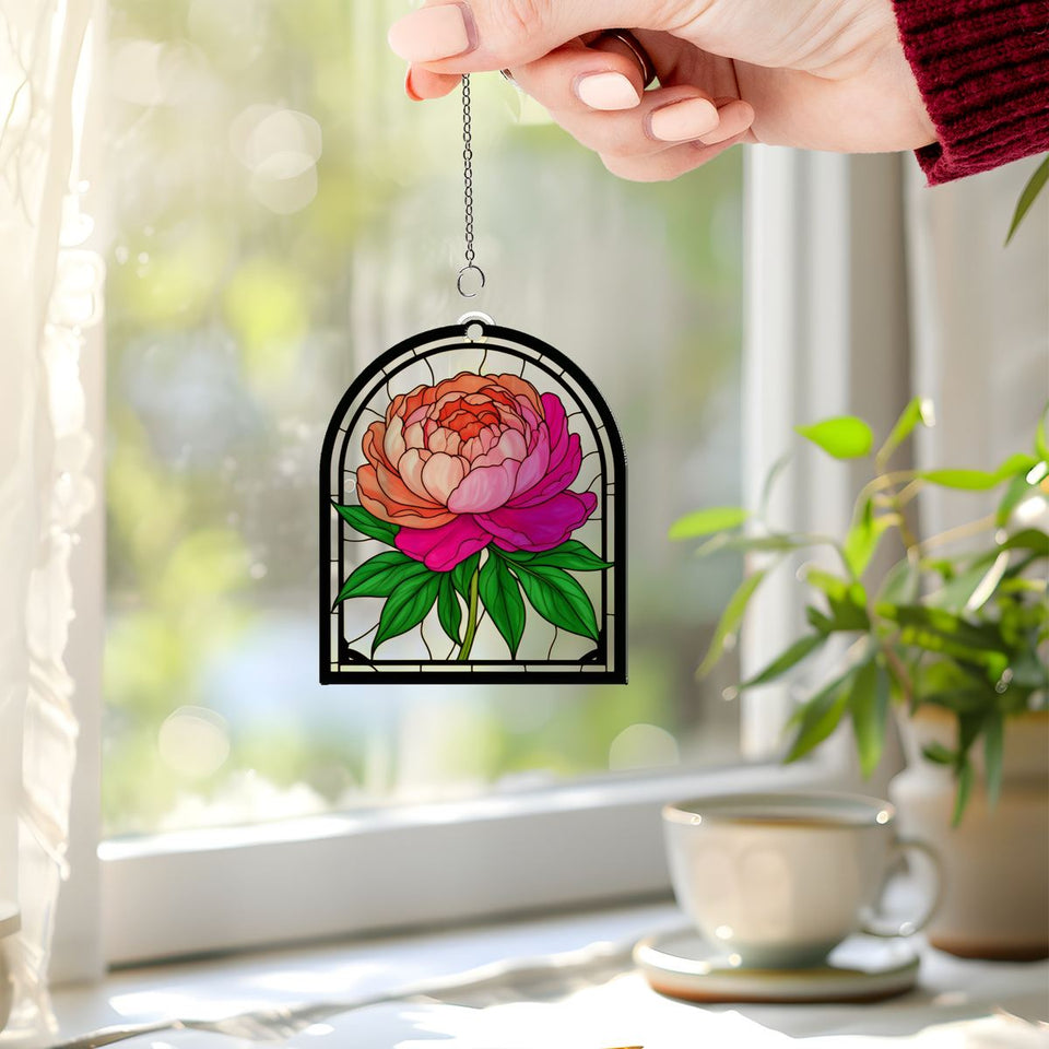 Peony Bloom Arch Acrylic Suncatcher