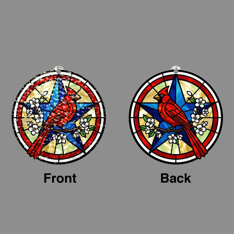Patriotic Cardinal Star Circle Water Ripple Suncatcher