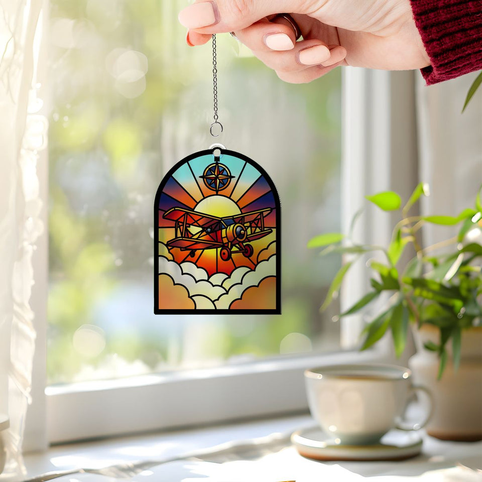 Vintage Biplane Sky Arch Acrylic Suncatcher